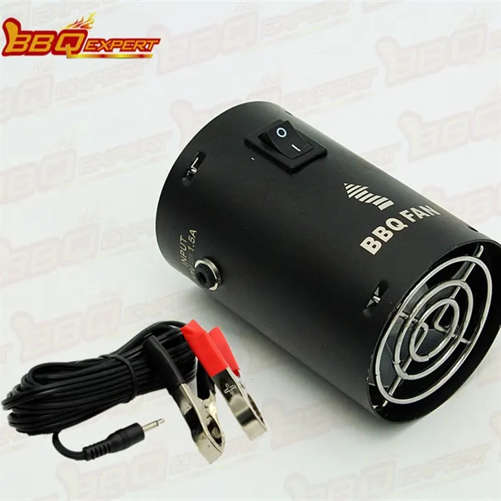 Elegant rund koleldad startfläkt BBQ Grillfläkt 12V rökblåsare med krokodilklämma FD315A(R)