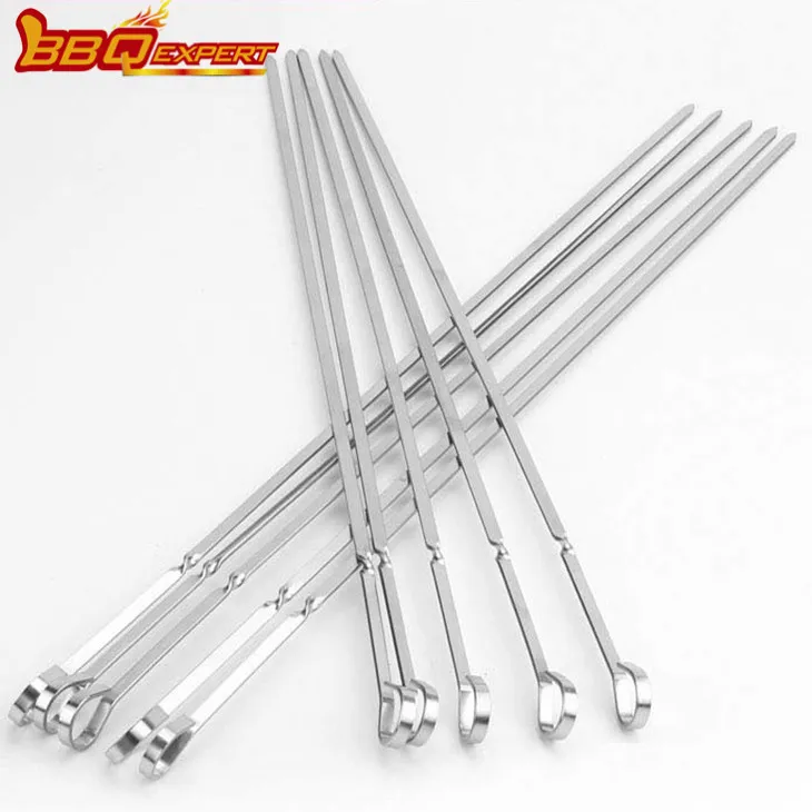 Förtjocka platta grillpinnar i rostfritt stål BBQ-spettset